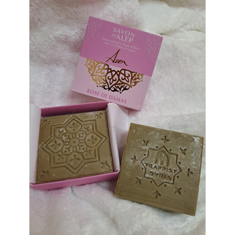Savon d'Alep à la rose de Damas, 120g, fabriqué par les Soeurs trappistes de Homs en Syrie, AZER