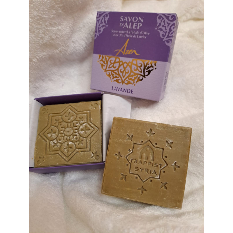 Savon d'Alep à la lavande, 120g, fabriqué par les Soeurs trappistes de Homs en Syrie, AZER