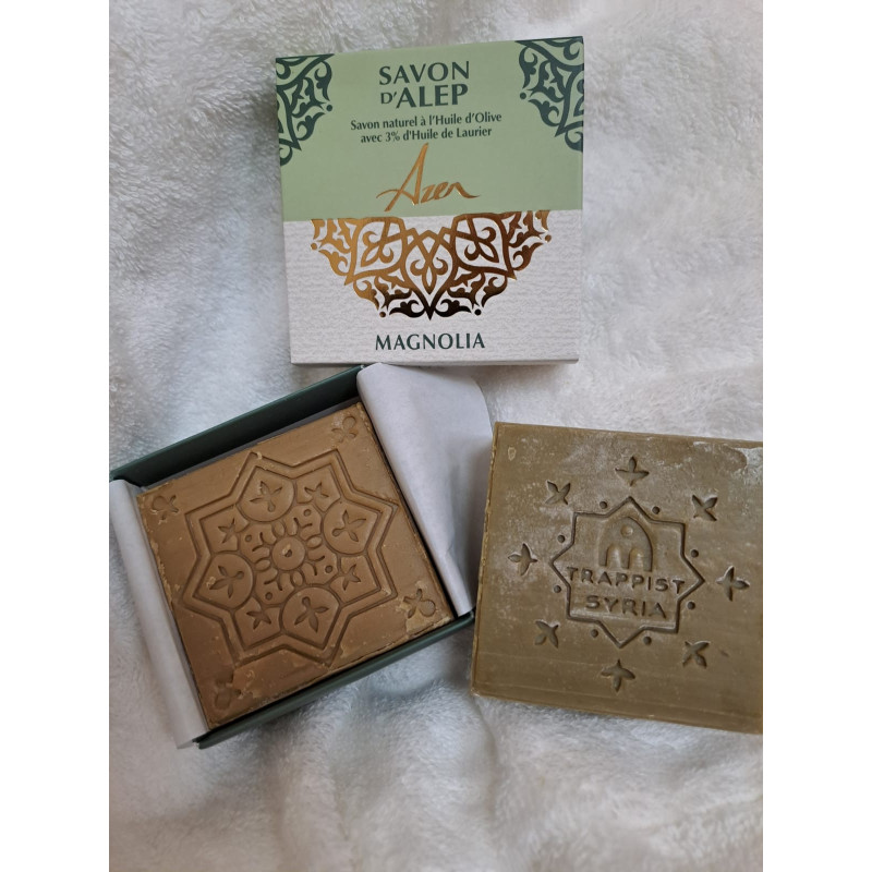 Savon d'Alep au magnolia, 120g, fabriqué par les Soeurs trappistes de Homs en Syrie, AZER
