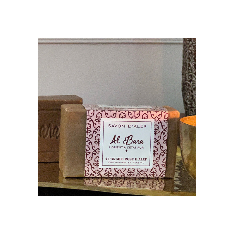 Savon d'Alep à l'argile rose, 150g, fabriqué en Syrie, Al Bara