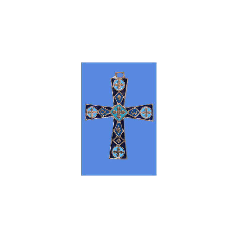 Croix bronze alpha omega bleu , Partant