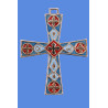 Croix bronze alpha omega bleue tour nacre rouge, Partant
