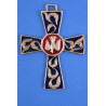 DESTOCKAGE - 20% ! Croix bronze colombe bleu marine, centre rouge, Partant