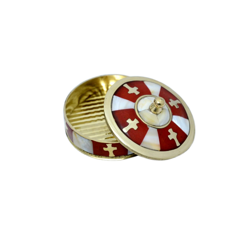 Boîte à chapelet en nacre et laiton rouge, WT&co
