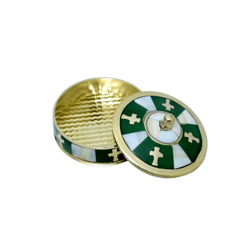 Boîte à chapelet en nacre et laiton vert