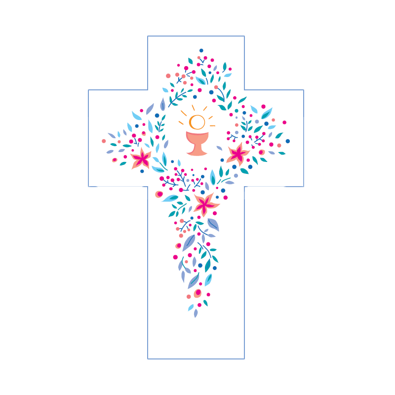 Croix en bois blanche louange avec Calice 15x10 cm, la Ronde des Couleurs