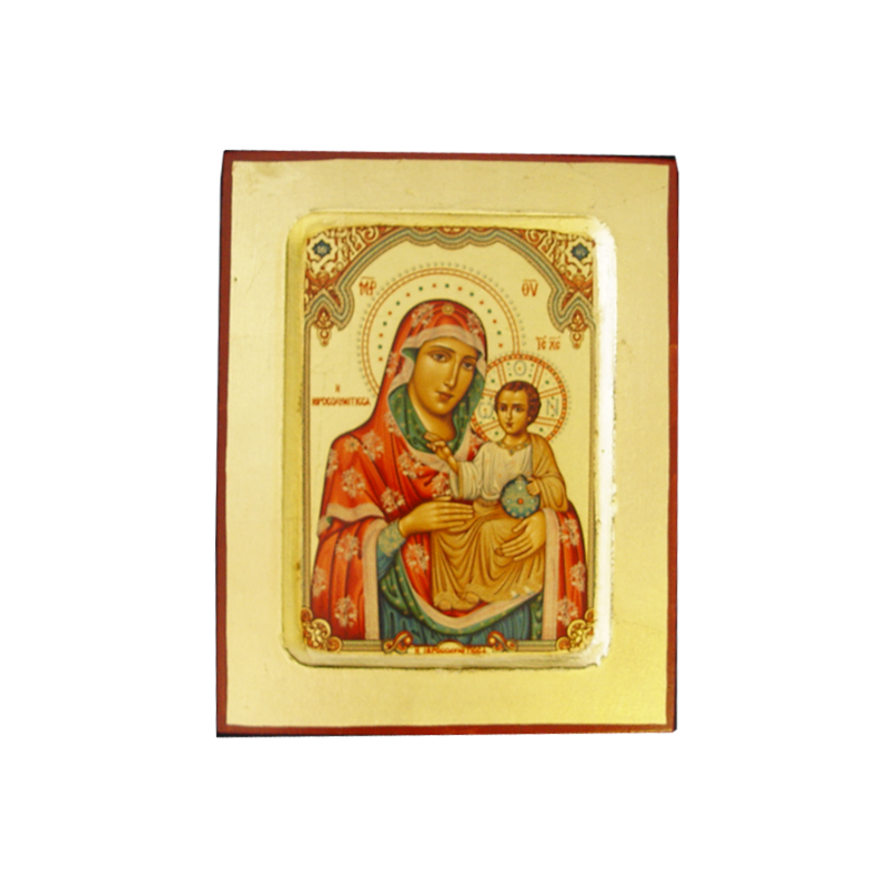 Icône dorée incurvée Vierge de Jérusalem rouge, 10x13cm