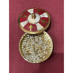 Chapelet Christ, grains ovales en nacre et métal doré, Partant