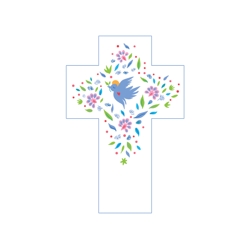 Croix en bois blanche louange avec Colombe 15x10 cm, la Ronde des Couleurs