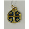 Pendentif d'art, Croix de Jérusalem bleue en bronze émaillé, 2 cm, les Tailleurs d'Images