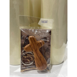 Porte clés croix du réconfort en bois d'olivier de Bethléem